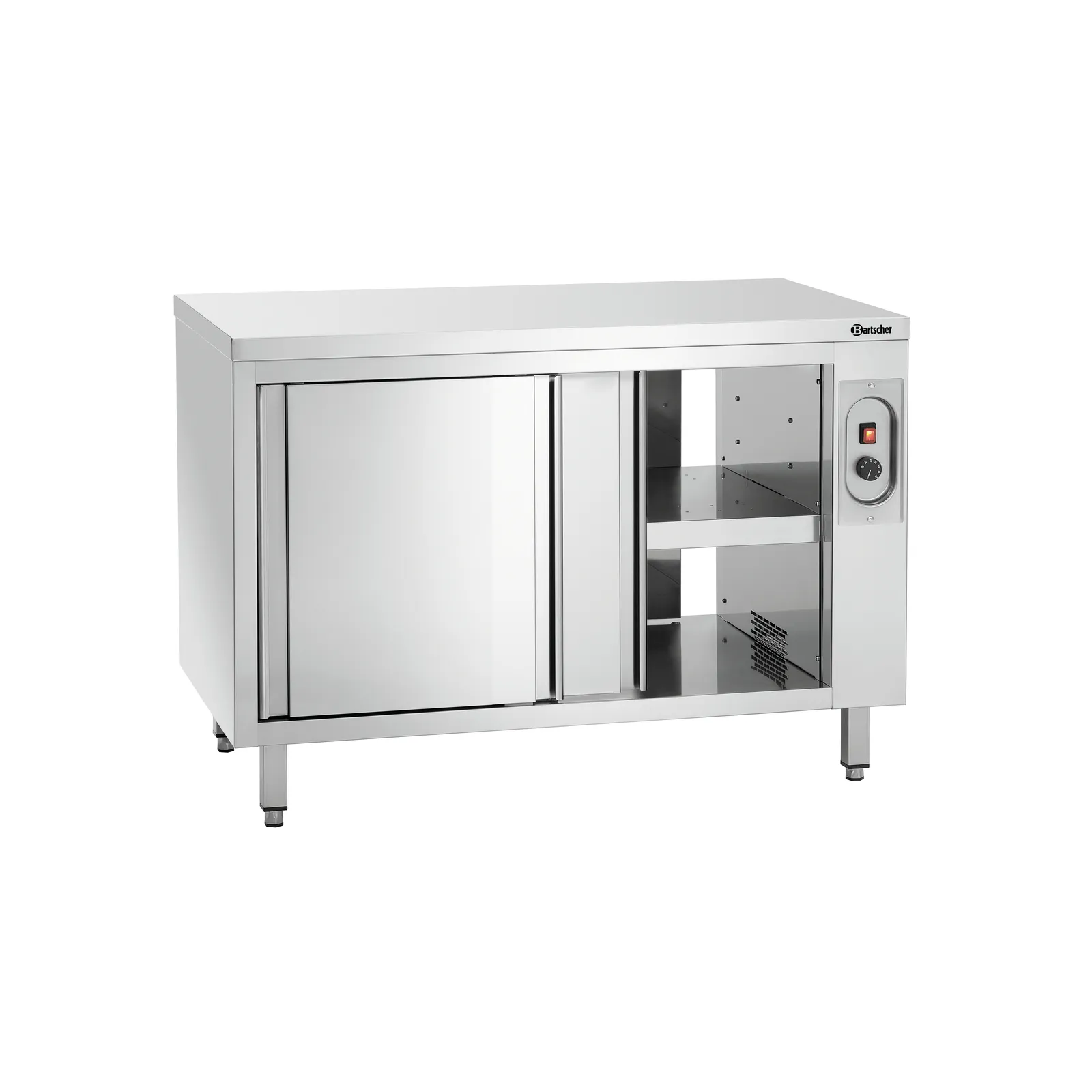 Bartscher 346127 Wärmeschrank 700-4T 1200 Ansicht Komplett, geöffnet, Kühlschrank, Schrank, Stainless Steel, Küchengerät, Schiebetüren