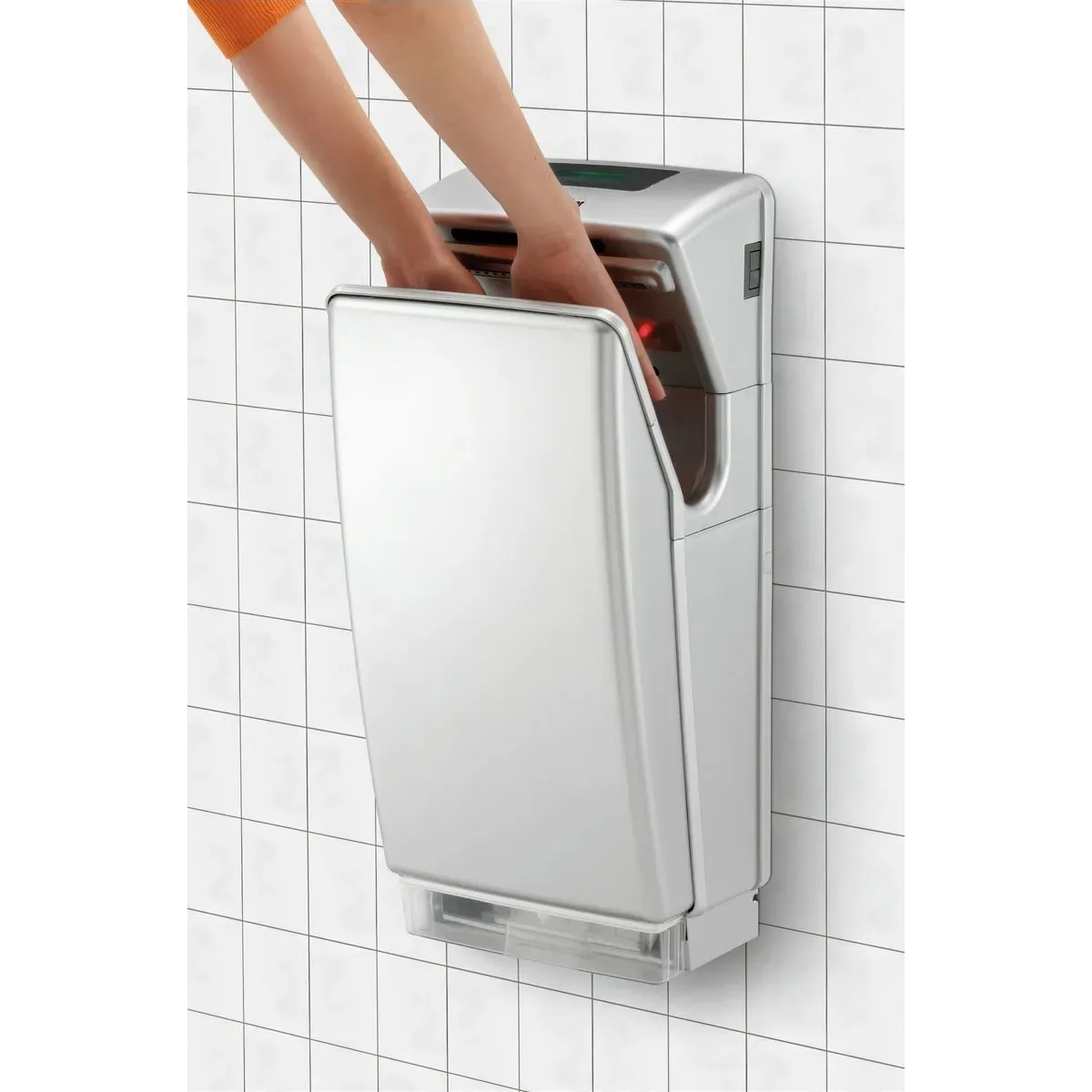 Bartscher 850002 Händetrockner Jet 1800  Ansicht Komplett an der Wand in Benutzung, Handschuhhalter, Handtuchhalter, Sanitärzubehör, Halterung, Gebrauchsanweisung vorhanden