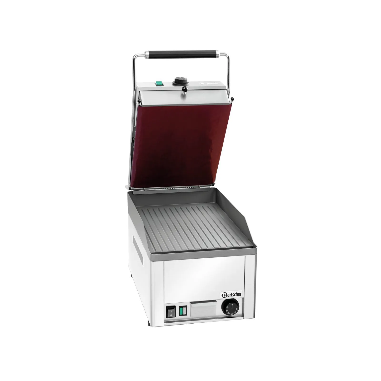 Bartscher 370100 Grillaufsatz GDP 320/650E Ansicht auf Griddleplatte GDP 320E geöffnet mit Antihaft-Folie