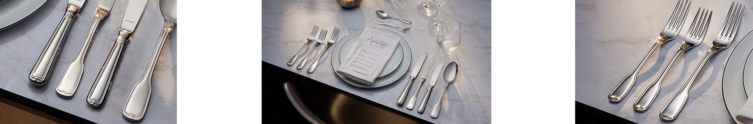 Amefa Augsburger Faden Impression, cutlery, silverware, Gabeln, Messer, Tischdeko