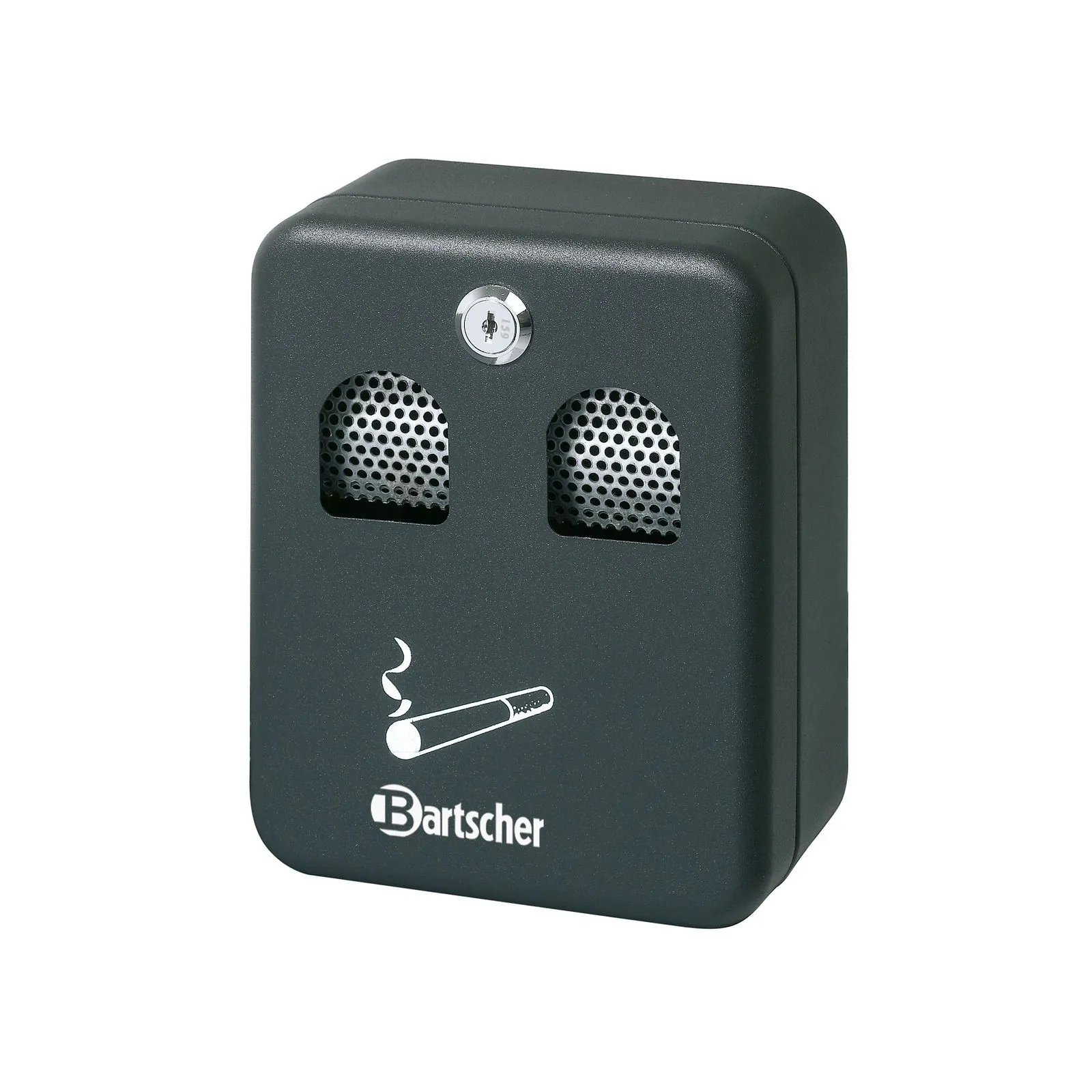 Bartscher 860000 Wandascher schwarz Ansicht Komplett, Schutzfall, Raucherschutz, Aschenbecher, Metall, Wandhalterung