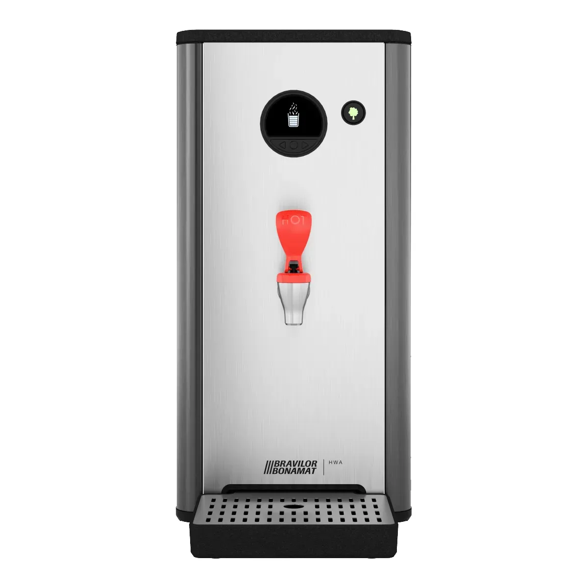 Bravilor Bonamat Heisswassergeraet HWA14 8.060.150.32002 Frontansicht, Kegeltaptrinkspender, Kegeltropfer, Brüalleistung, Kleine Zapfquelle, Stainless Steel Front