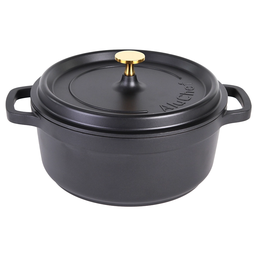 Contacto AluChef Kasserolle Aluminiumgussdruck mit goldfarbenem Knopfgriff rund schwarz 6980248