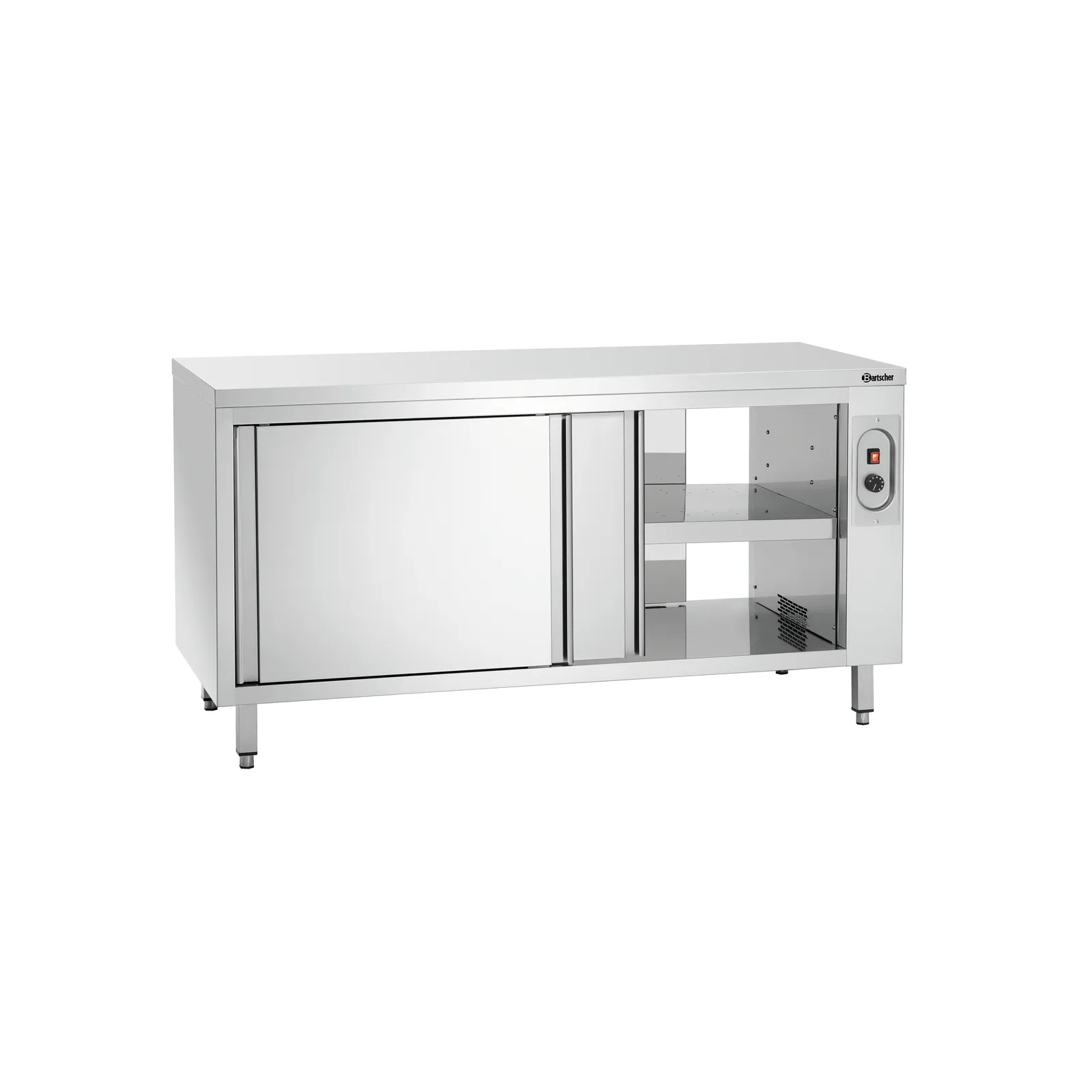 Bartscher 346167 Wärmeschrank 700-4T 1600 Ansicht Komplett, geöffnet, Stainless steel cabinet, Stainless steel unit, Metallischer Unterschrank, Kühleinheit?, Industrie-Küchenmöbel