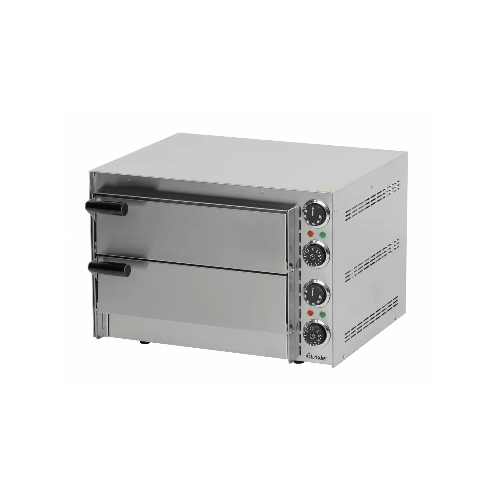 Bartscher 203500 Pizzaofen Mini 2 mit 2 Backkammern, Backofen, Kompaktbackofen, Drehregler, Edelstahl, Kochgerät