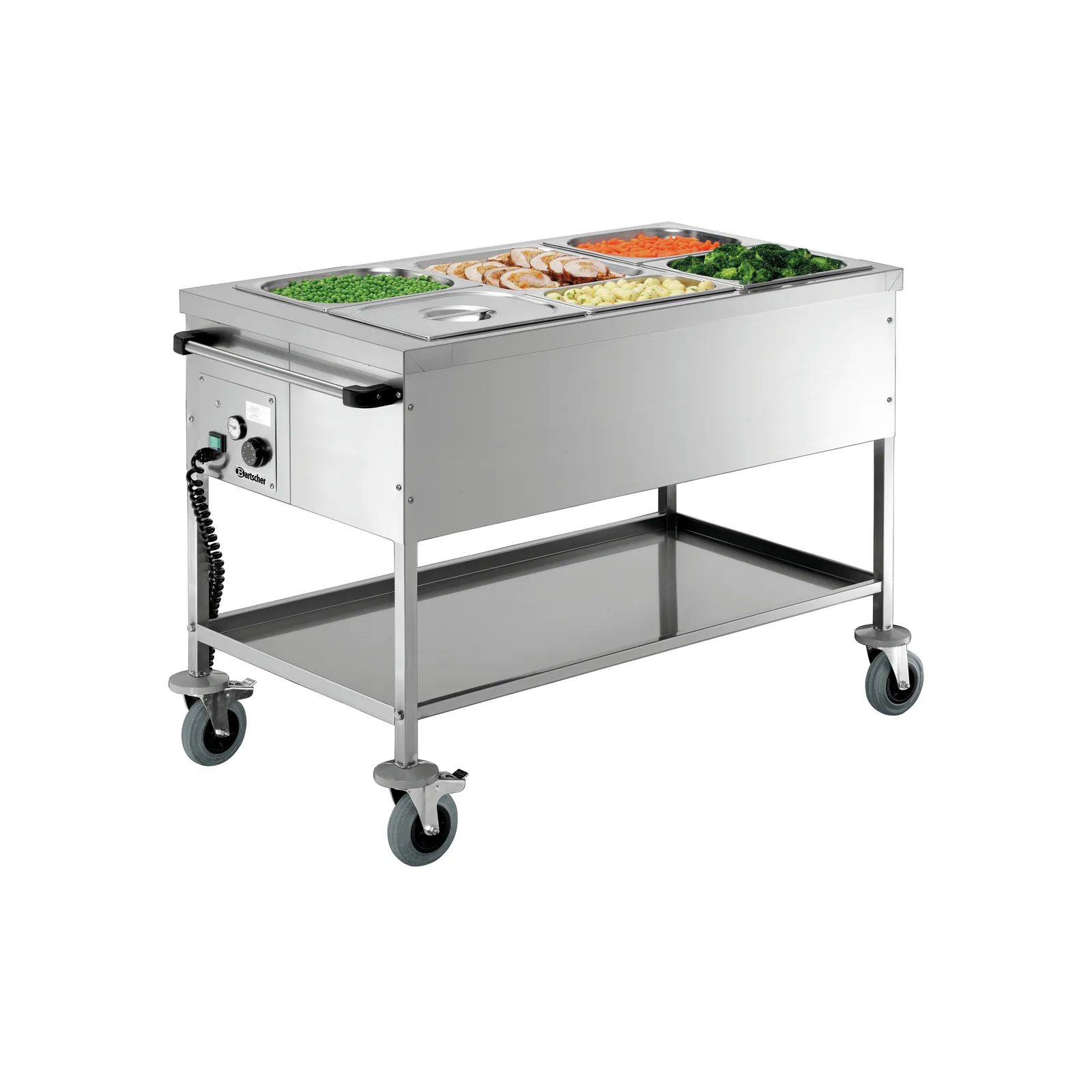 Bartscher 200255 Speisenausgabewagen 3 x 1/1 GN, Salatbar, Chafing-Behälter, Edelstahl, Rollwagen, Gastronomie