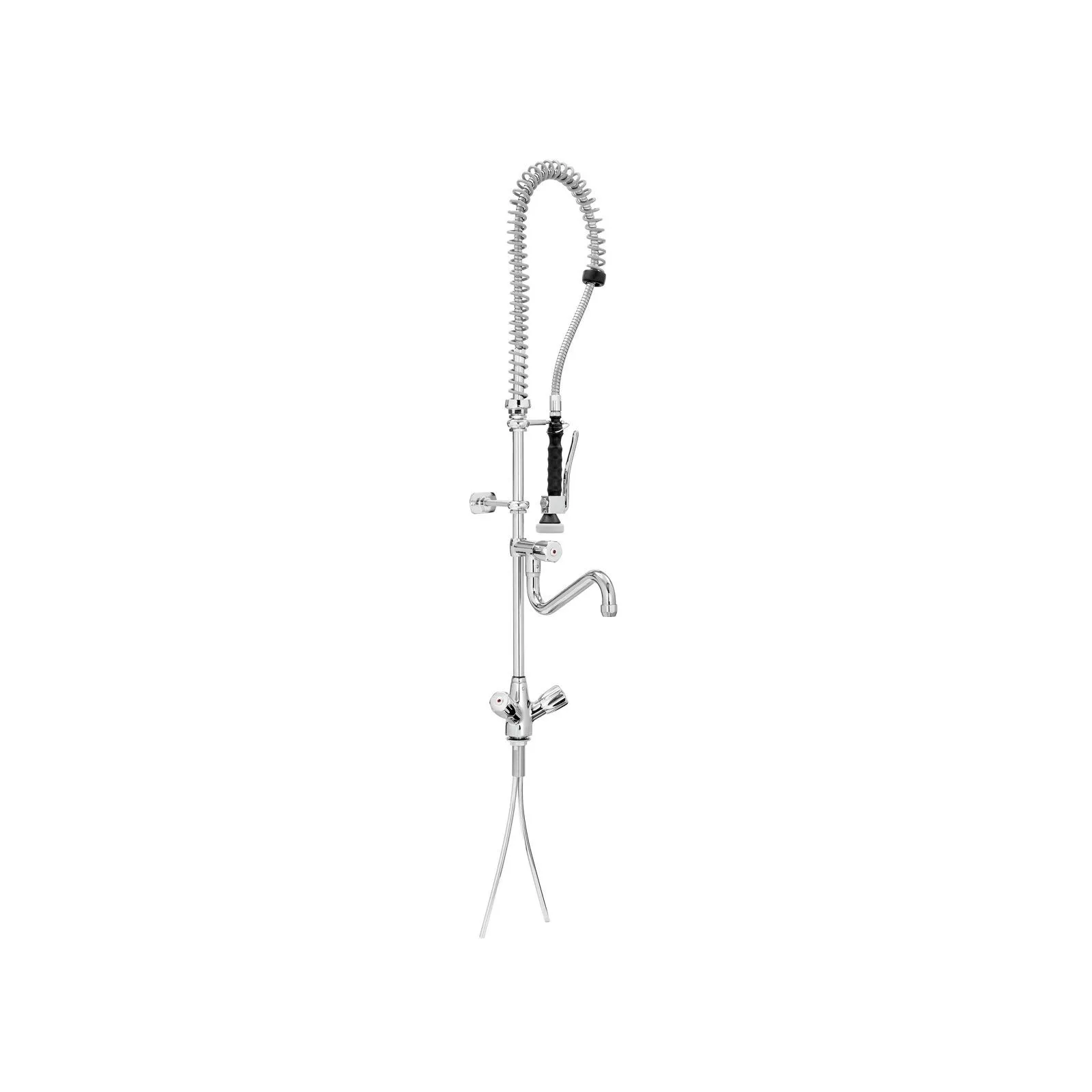 Bartscher 400136 Zweigriffmischer 26L-1801B Ansicht Komplett, Küchenarmatur, ausziehbare Brause, Doppelgriff, Edelstahl, Sprühschlauch