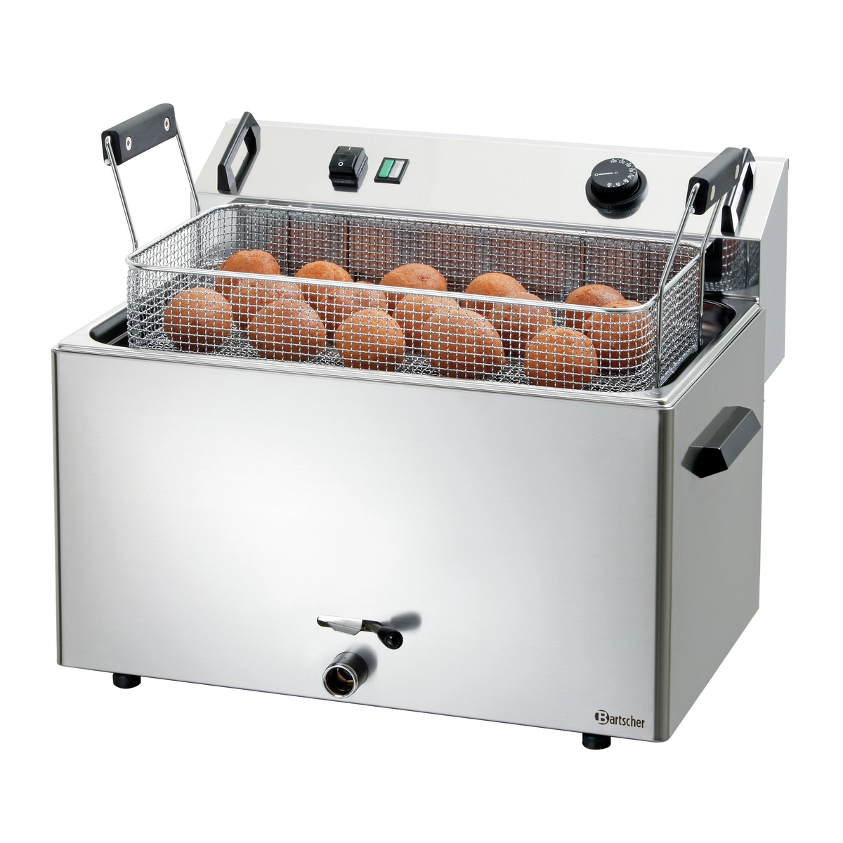 Bartscher 101530 Backwarenfritteuse mit Frittierkorb in dem Pfannkuchen sind