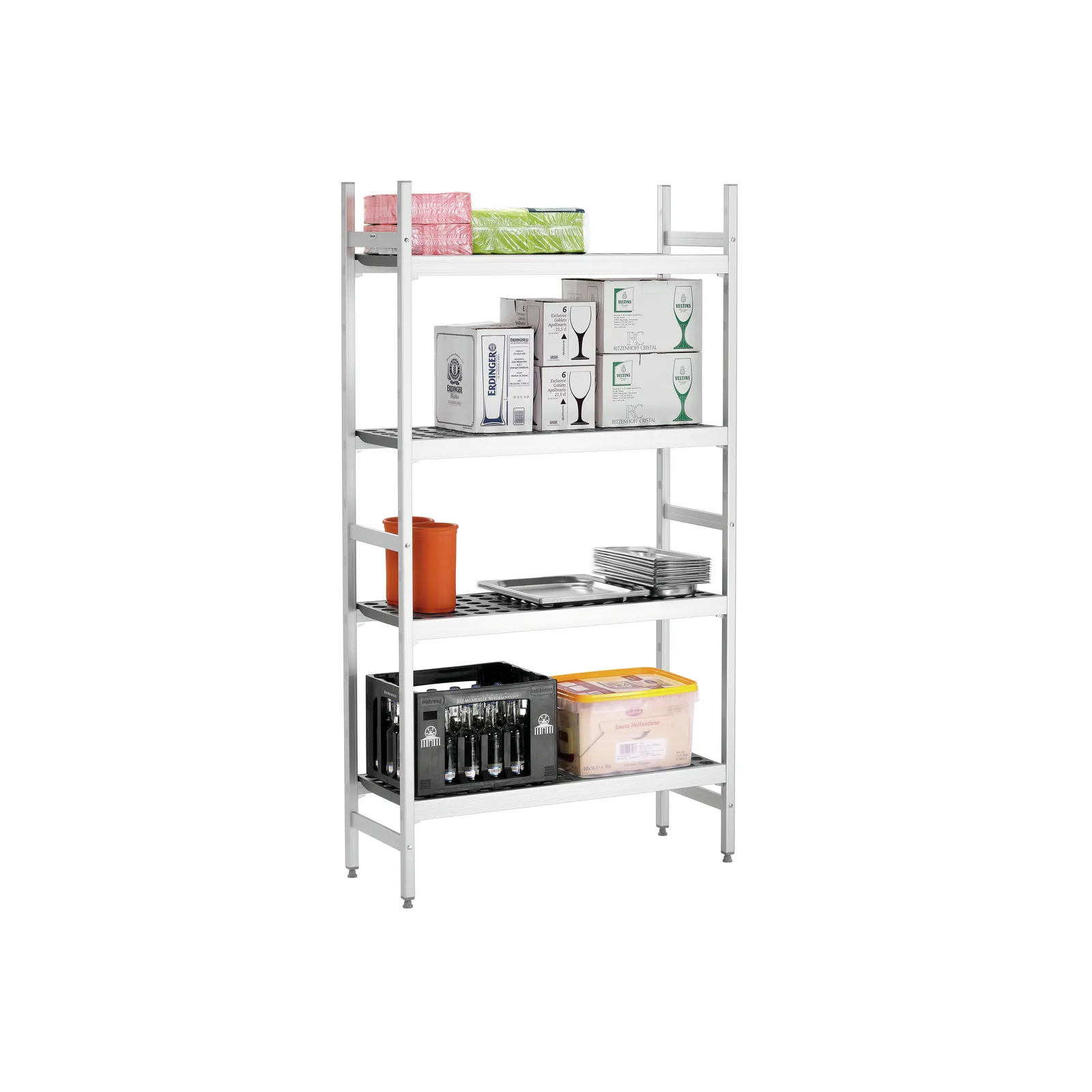 Bartscher 603151 Regalsystem Kit 1 B960 Ansicht Komplett gefüllt, Regal, Metall, Schrankregal, Lagerregal, Küche