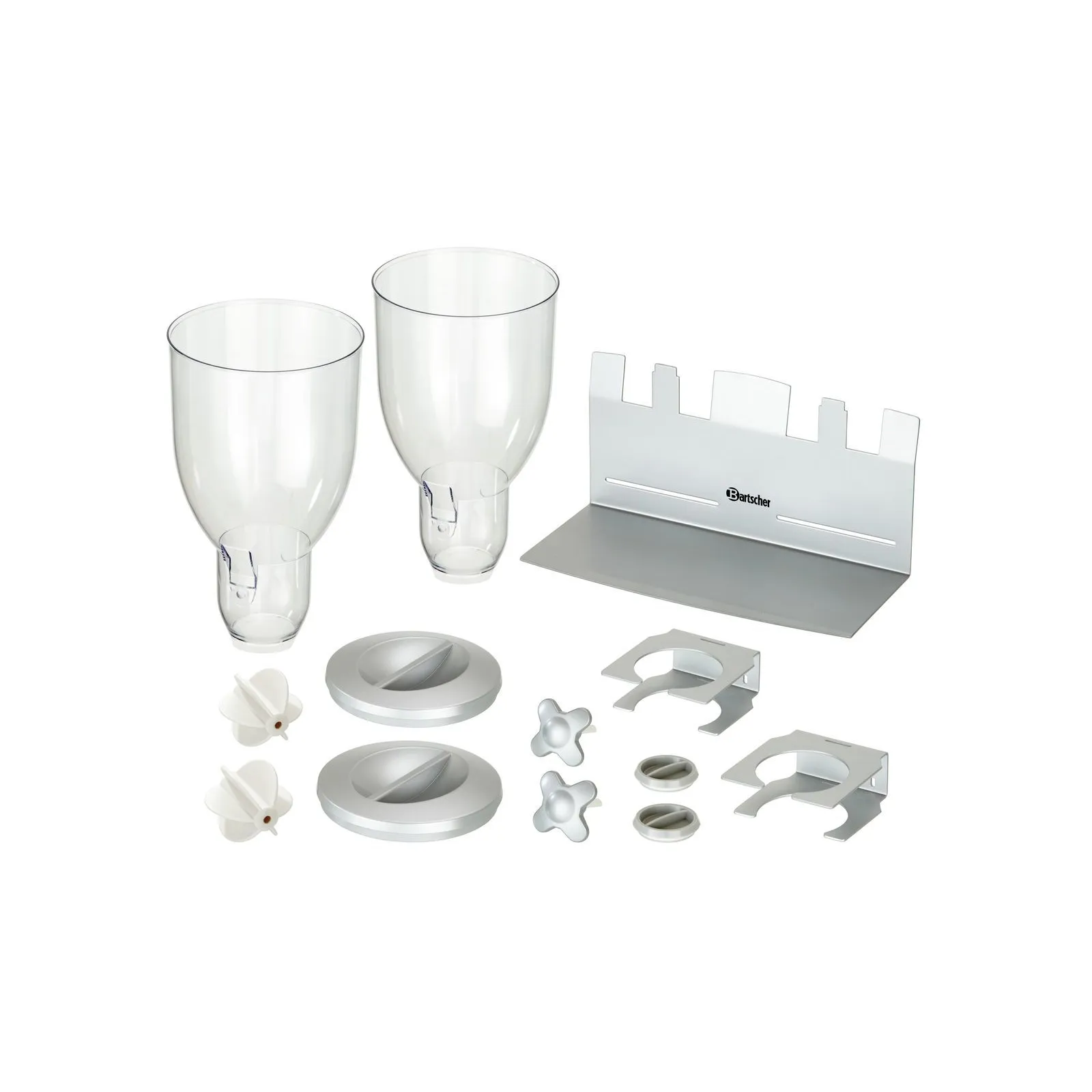 Bartscher 500378 Cerealienspender 2-fach Ansicht Einzelteile, Weinglas, Glasteller-Set, Küchenzubehör, Montagehalter, Schraubklemmen