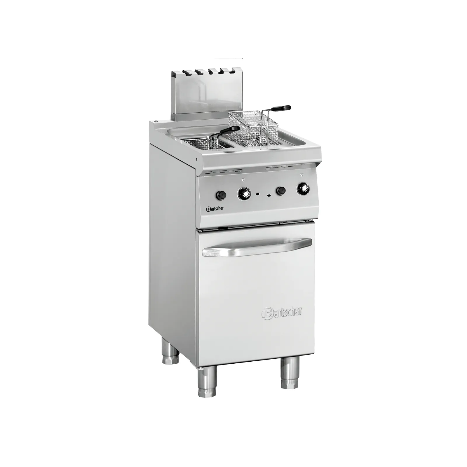 Bartscher 2859251 Fritteuse Gas 700 B400 2x7L, Gasgrill, Zweibrenner, Edelstahl, Fritteusekorb, Schublade