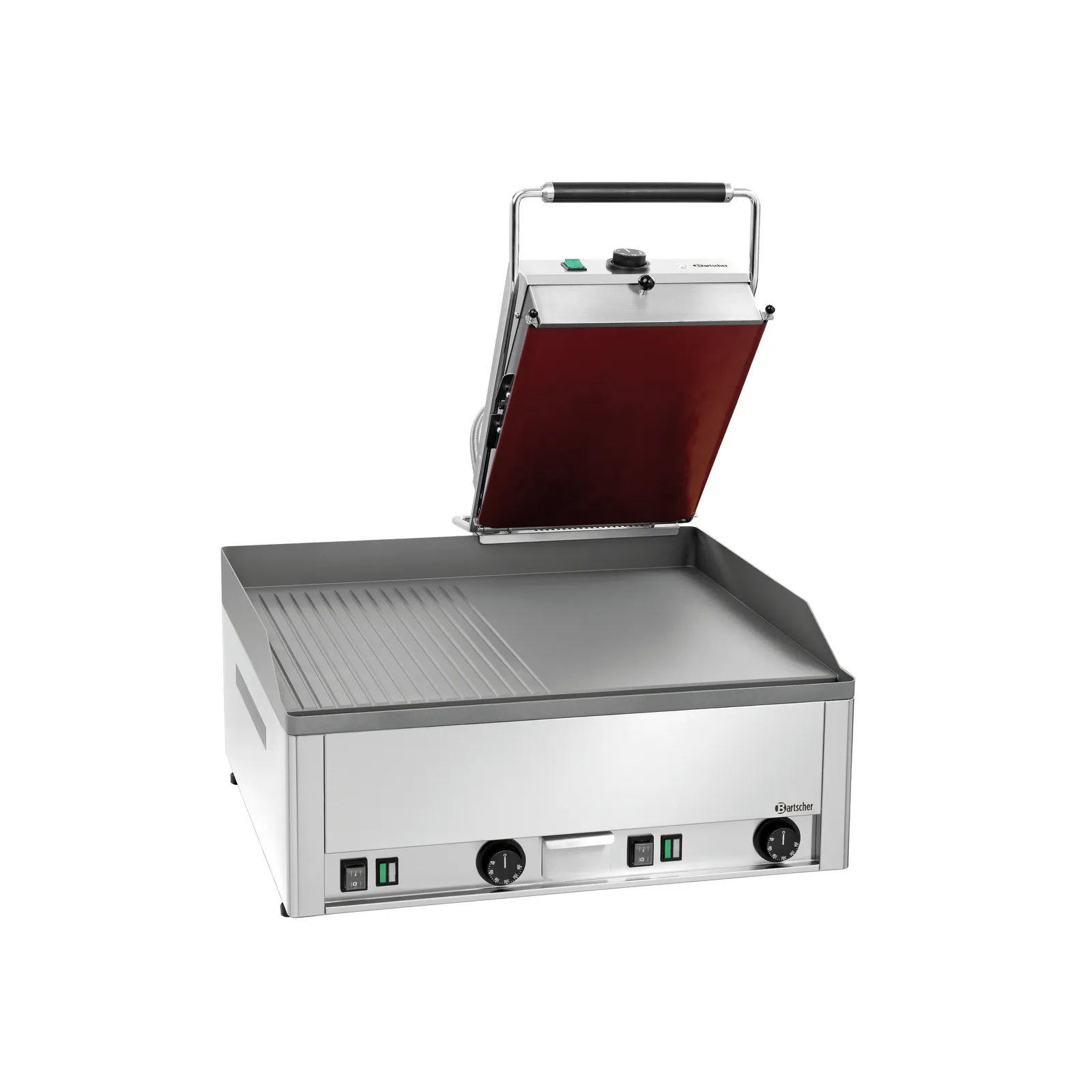 Bartscher 370100 Grillaufsatz GDP 320/650E Ansicht auf Griddleplatte GDP 650E geöffnet mit Antihaft-Folie