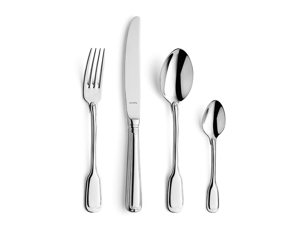 Amefa Serie Augsburger Faden, Ansicht Messer Gabel Löffel Kaffeelöffel