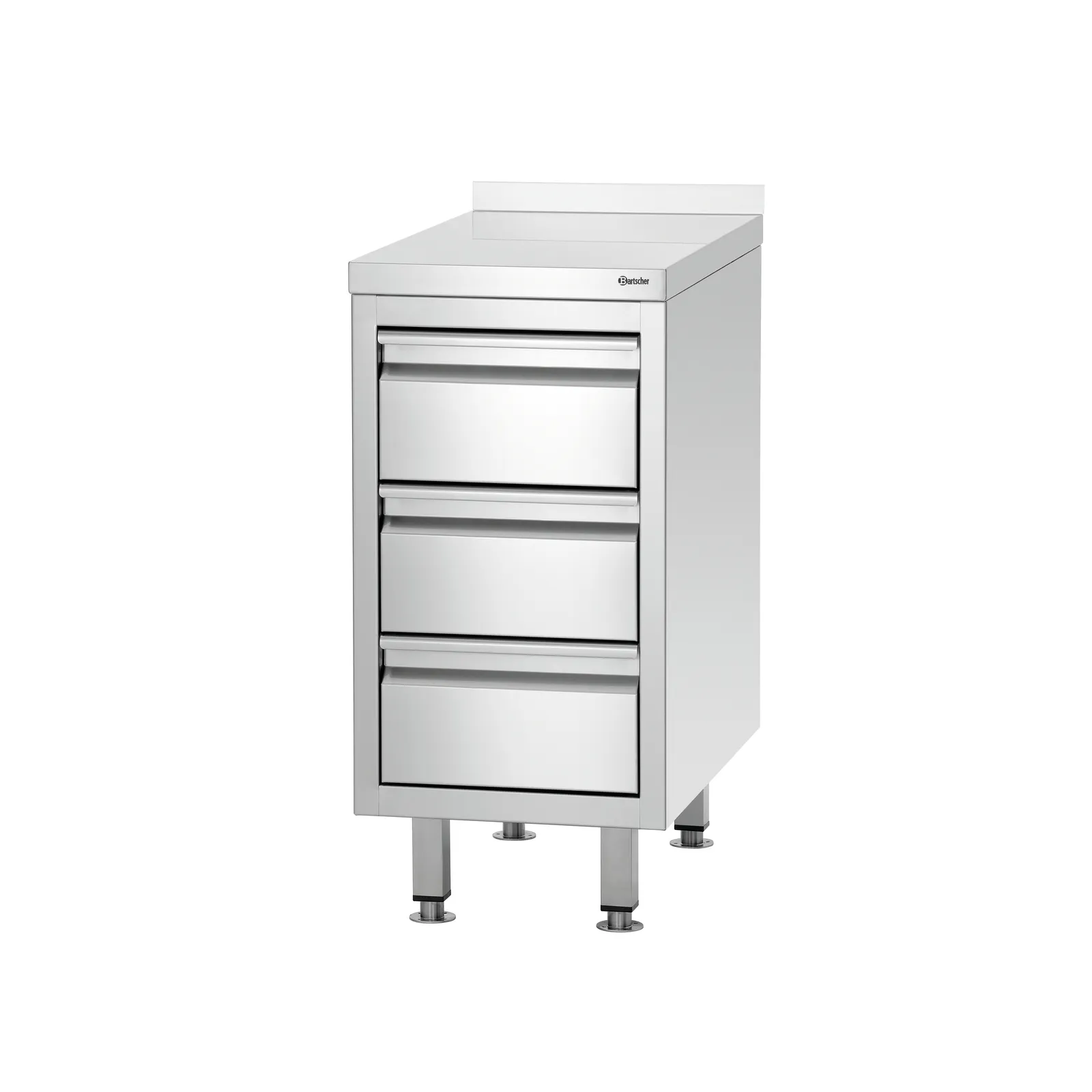 Bartscher 338307 Schubladenschrank 700S3A Ansicht Komplett, Beistelltisch, Schubladenkasten, Metall, Stahl, industriell