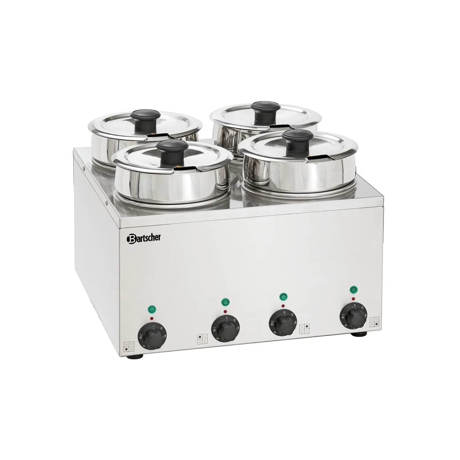 Bartscher 608035 Bain Marie Hotpot 4x Topf 3,5 L, Warmhalteplatte, Edelstahl, Kocher, Kastenplatte, Vierfachkochplatte