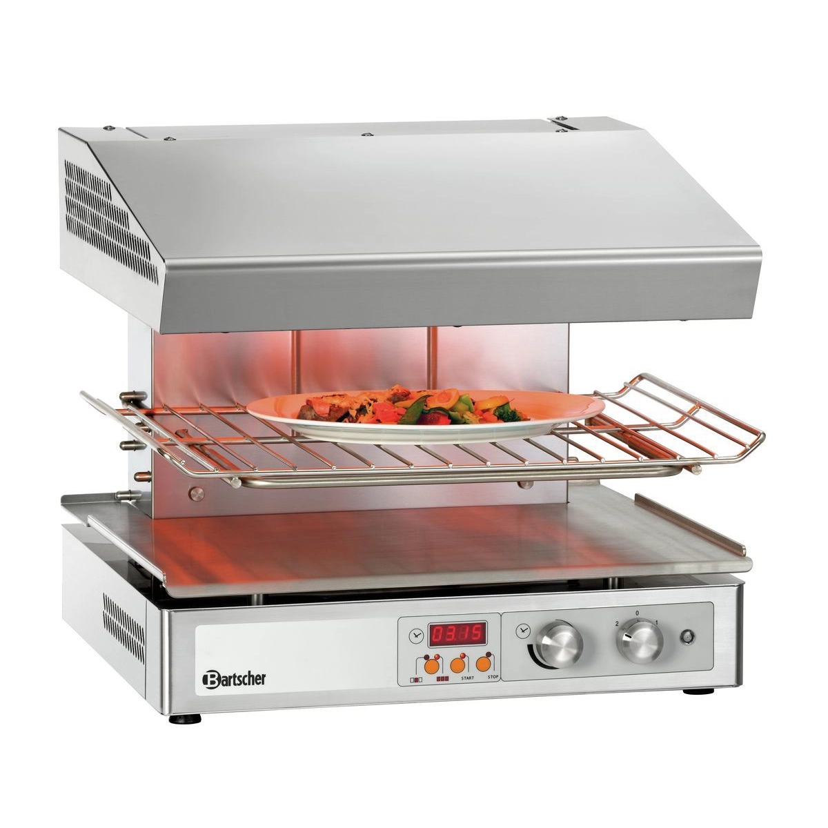 Bartscher 101548 Salamander mit einem Teller in mittlerer Höhe