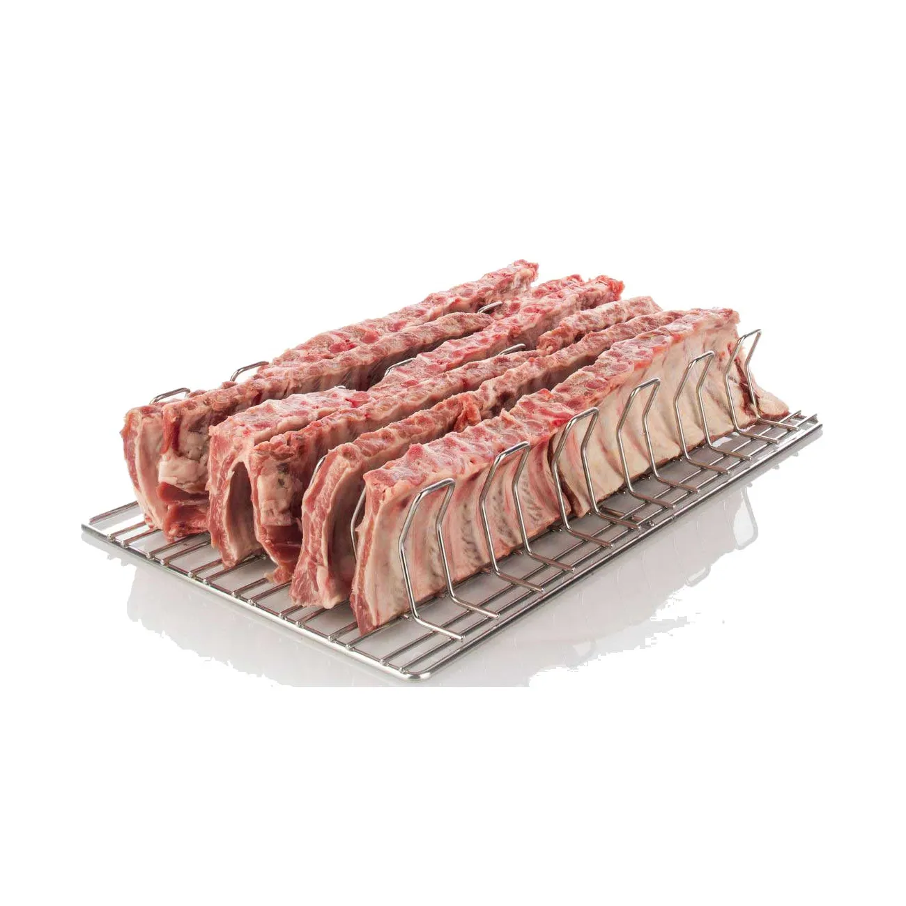 Rational 6035.1018 Spare Rib-Rost befuellt , Racks of ribs, Raw meat, Pork ribs, Rib rack, Meat on rack, Rack, Knochenschnitte, Rinderrippchen, rohes Fleisch, Rippenspieß