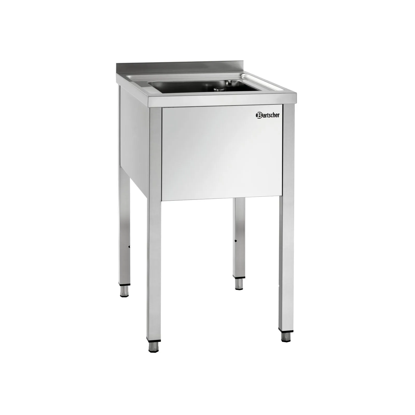 Bartscher 306380 Spüle mit 1 Becken, industrieller Schrank, Standschrank, Edelstahl, Spülbecken integriert, Küchenunterschrank