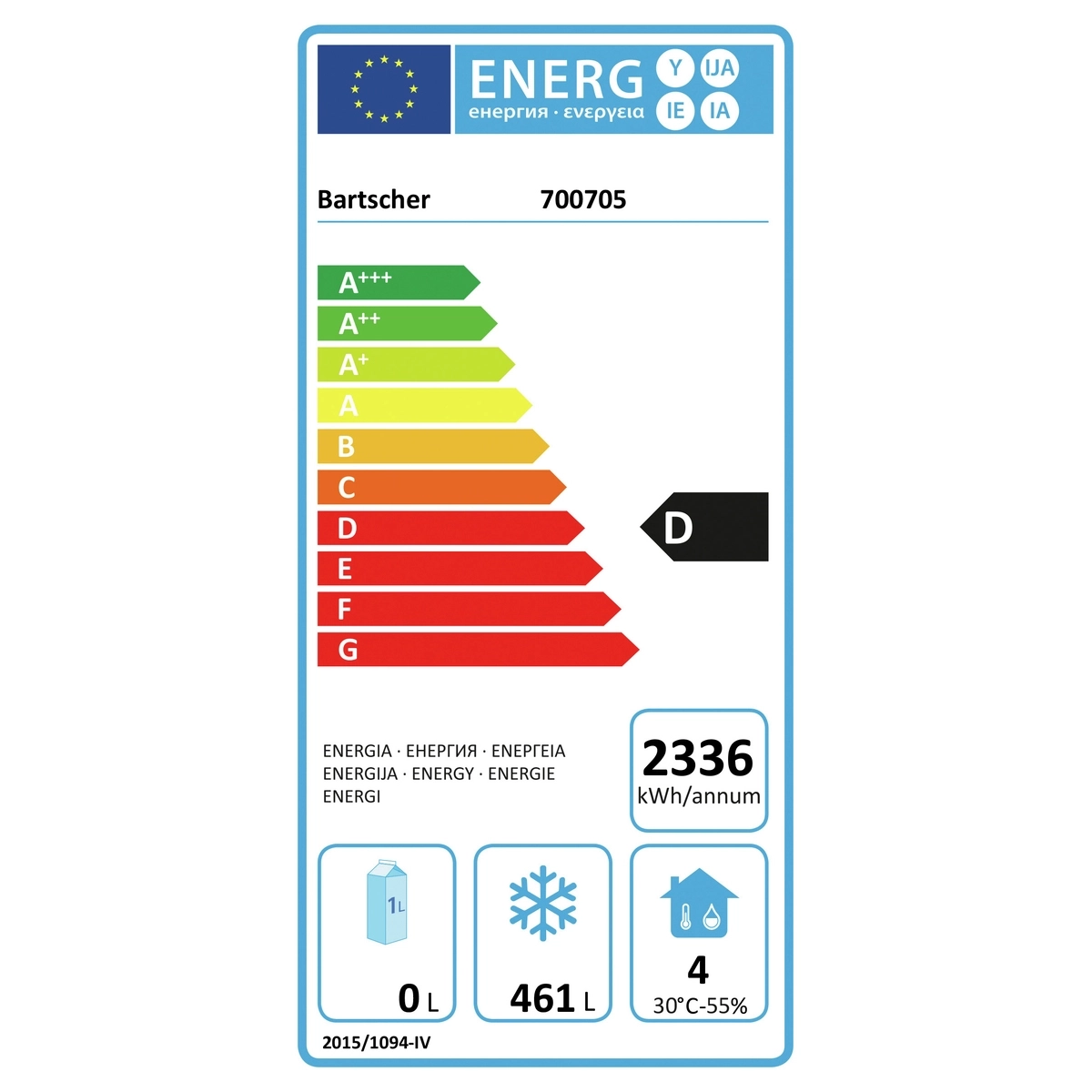 Bartscher 700705 Energielabel  